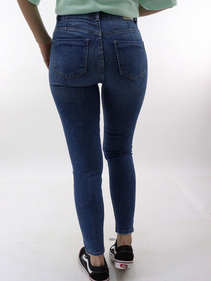 Jeans skinny tiro alto de color azul oscuro con destrucción (NUEVA TEMPORADA)