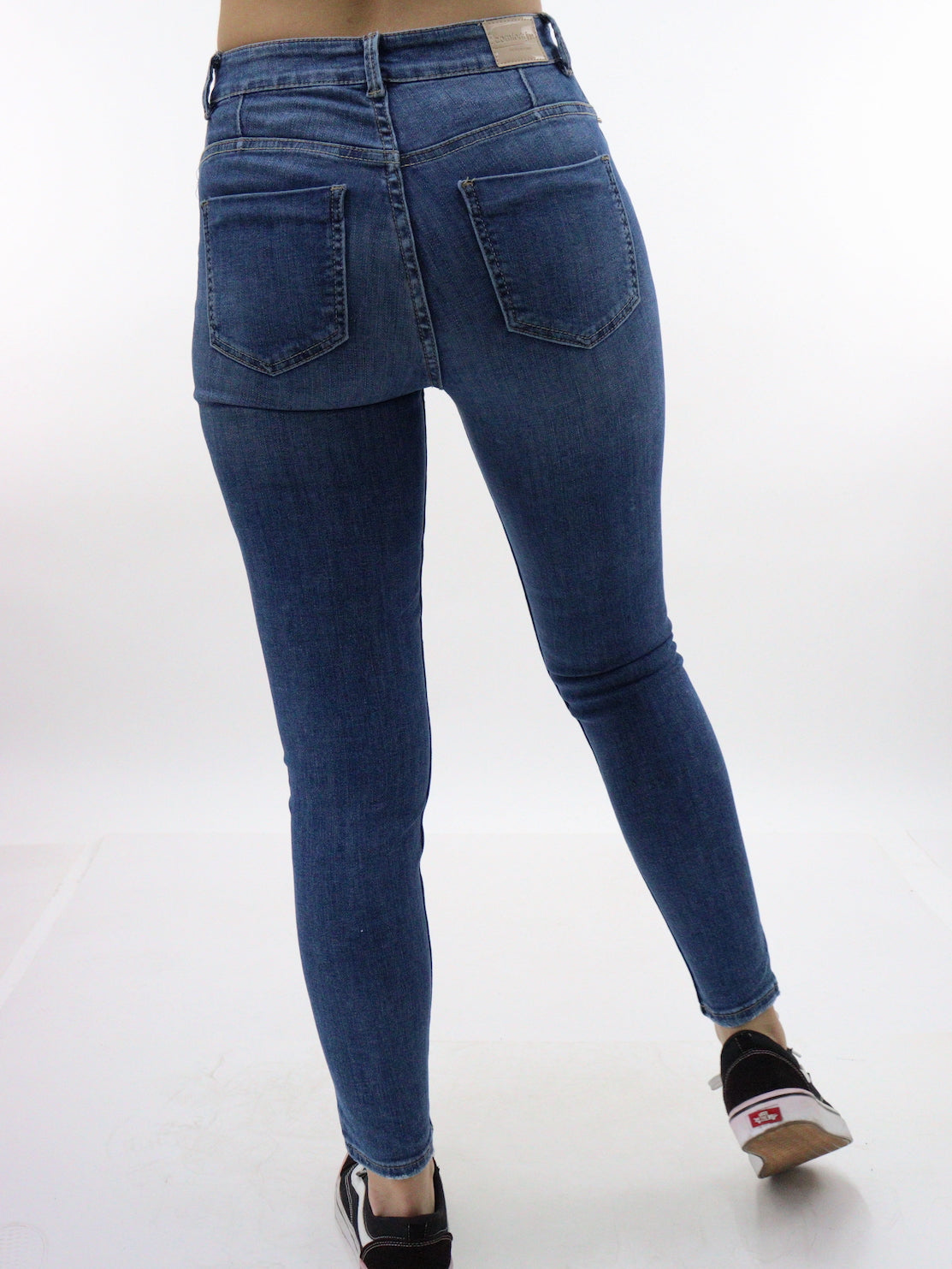 Jeans skinny tiro alto de color azul oscuro con destrucción (NUEVA TEMPORADA)