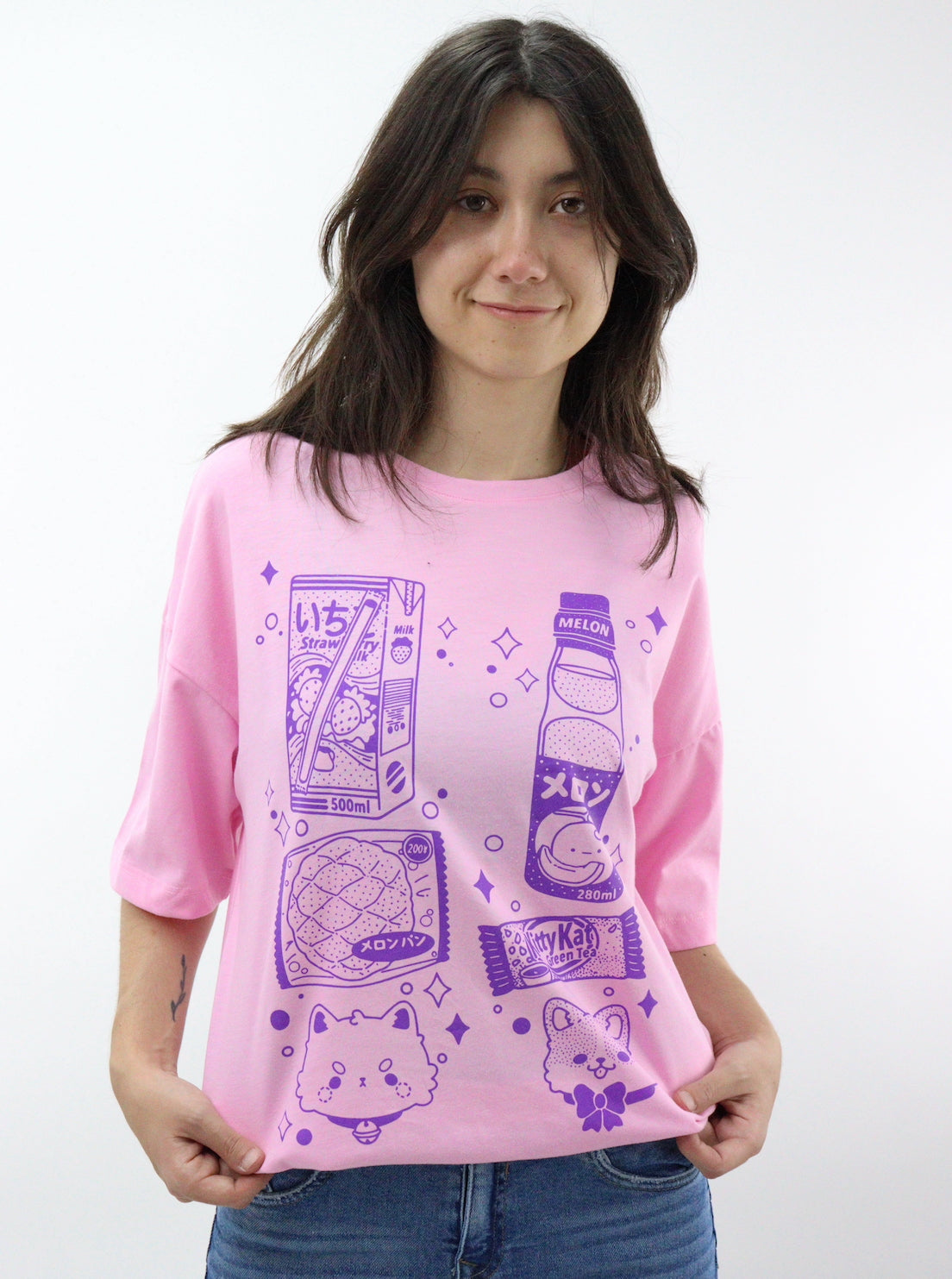 Playera oversize de color rosa con estampado (NUEVA TEMPORADA)