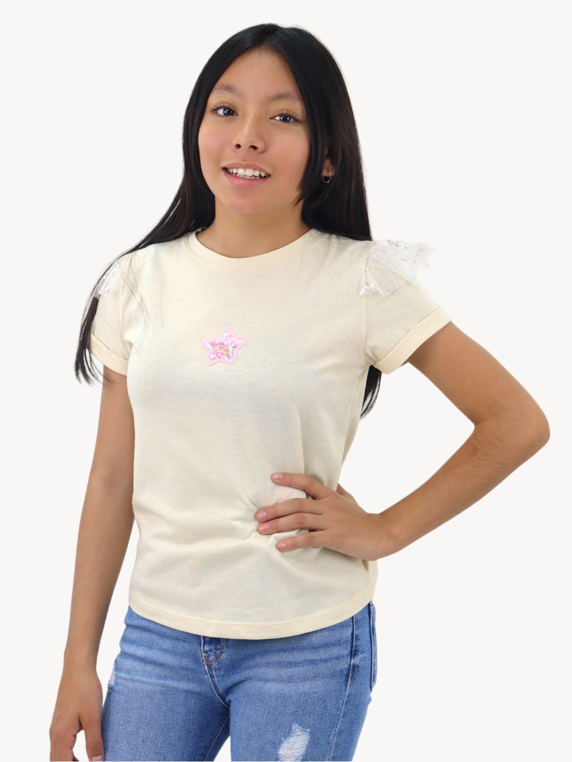 Playera de color beige con diseño de estrella (NUEVA TEMPORADA)