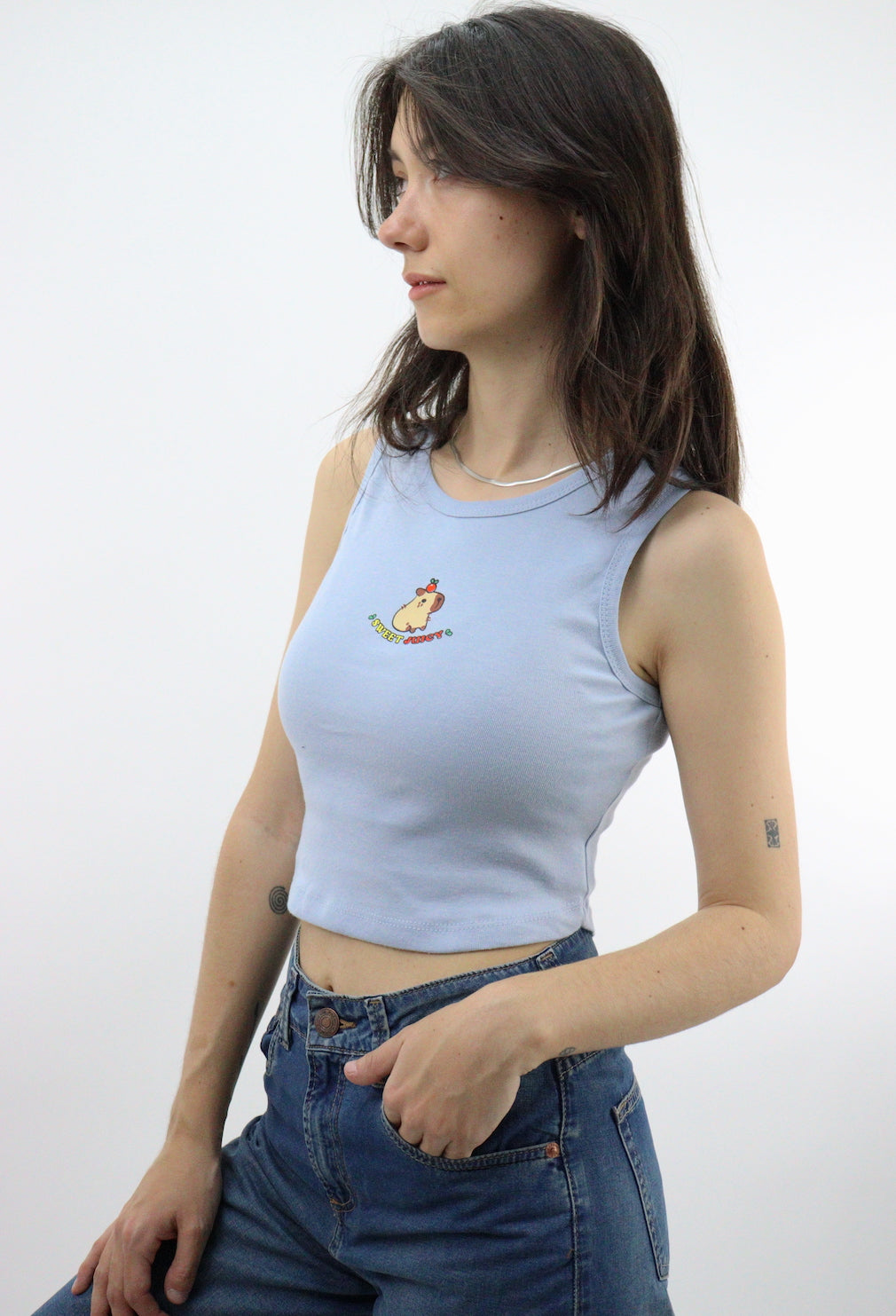 Playera tank de color azul con estampado (NUEVA TEMPORADA)