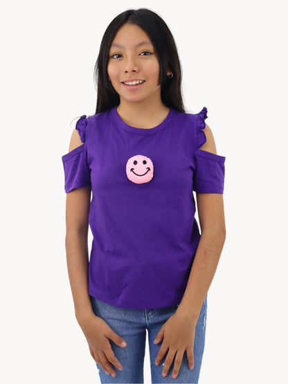 Playera smiley de hombro caído de color morado (NUEVA TEMPORADA)