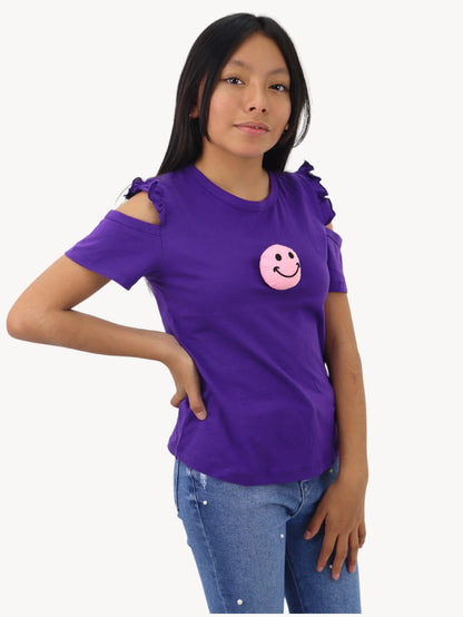 Playera smiley de hombro caído de color morado (NUEVA TEMPORADA)