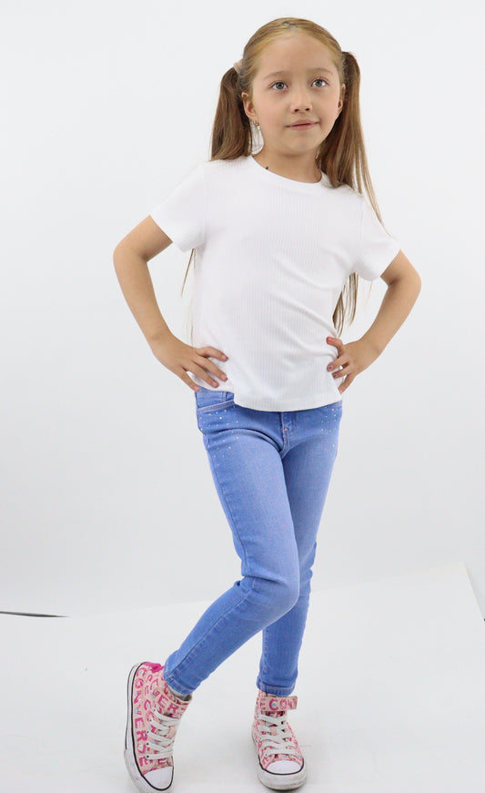 Jeans skinny de color azul claro con aplicaciones