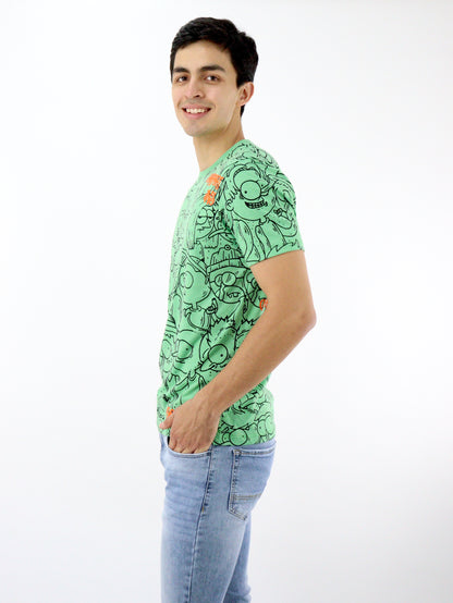 Playera manga corta de color verde con estampado