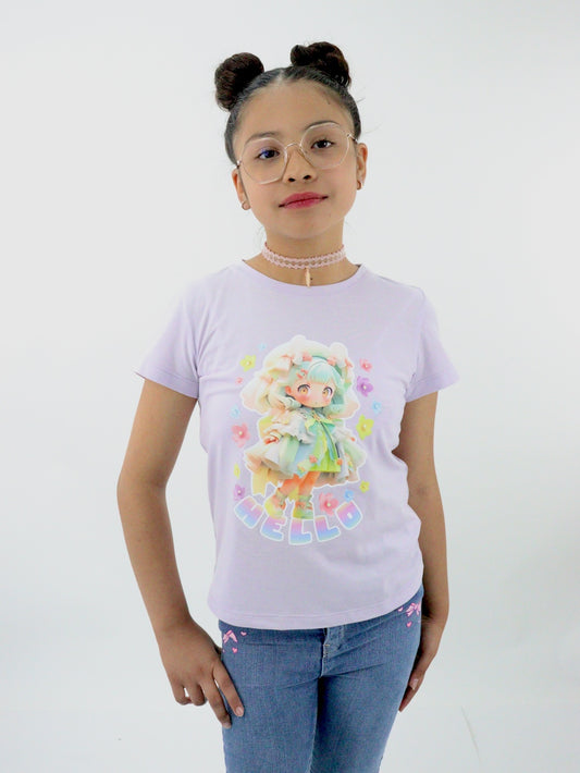 Playera manga corta de color lila con estampado (NUEVA TEMPORADA)