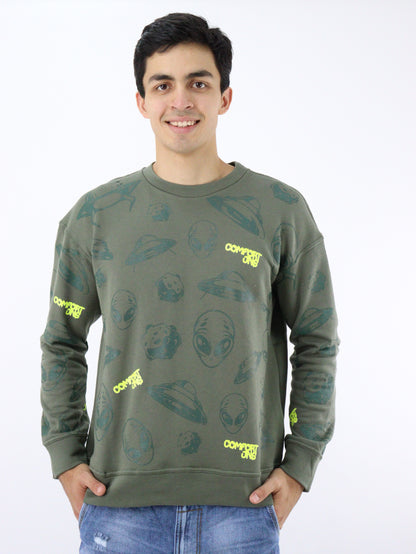 Sudadera de color verde militar con print aliens