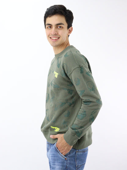 Sudadera de color verde militar con print aliens