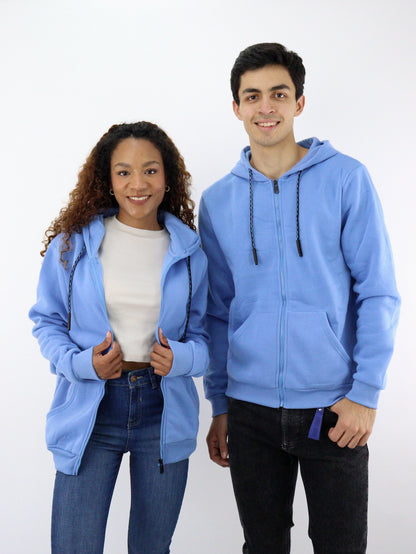 Sudadera unisex con cremallera de color azul