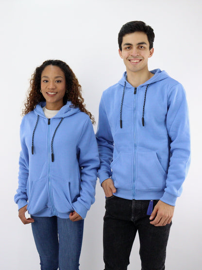 Sudadera unisex con cremallera de color azul