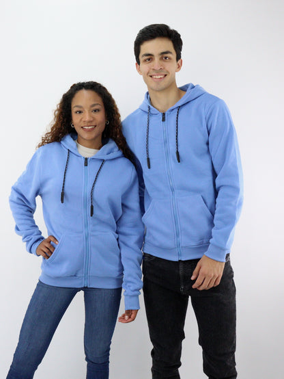 Sudadera unisex con cremallera de color azul