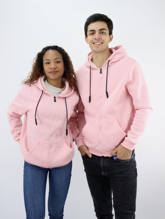 Sudadera unisex con cremallera de color rosa