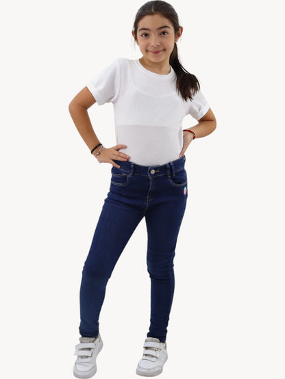 Jeans skinny con bordado de fresa