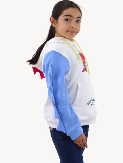 Sudadera cerrada de color combinado con diseño de dinosaurio