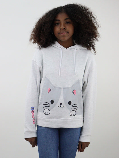 Sudadera con capucha color gris jaspe con estampado de gato (NUEVA TEMPORADA)