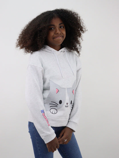 Sudadera con capucha color gris jaspe con estampado de gato (NUEVA TEMPORADA)