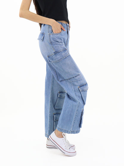 Jeans Cargo-Tiro Alto