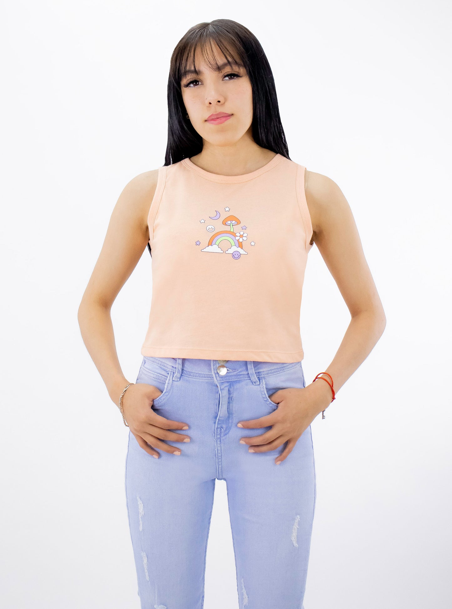 Playera tank rainbow de color naranja