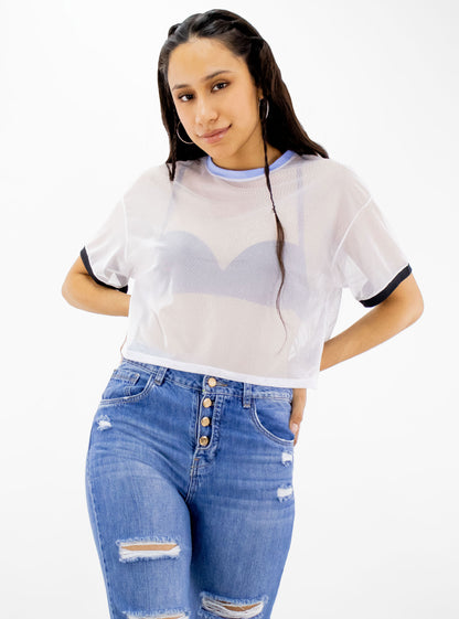 Blusa manga corta de transparencia