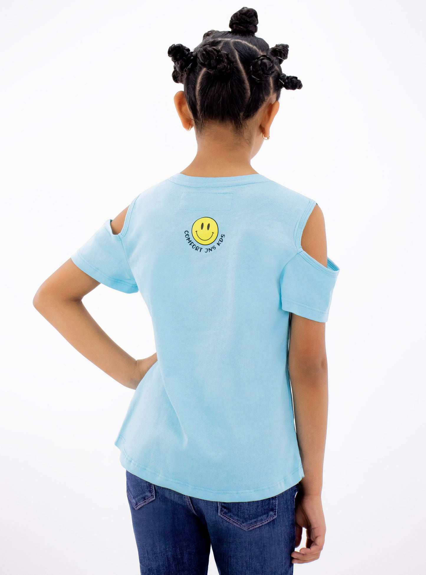 Playera smiley manga corta  de color azul turquesa